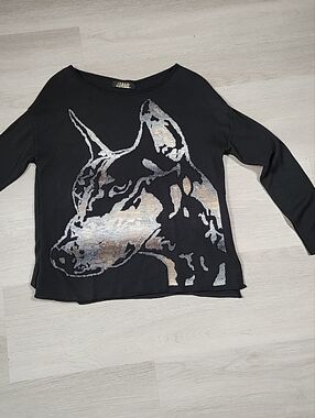 Black Sweater with Metallic Abstract Animal Motif